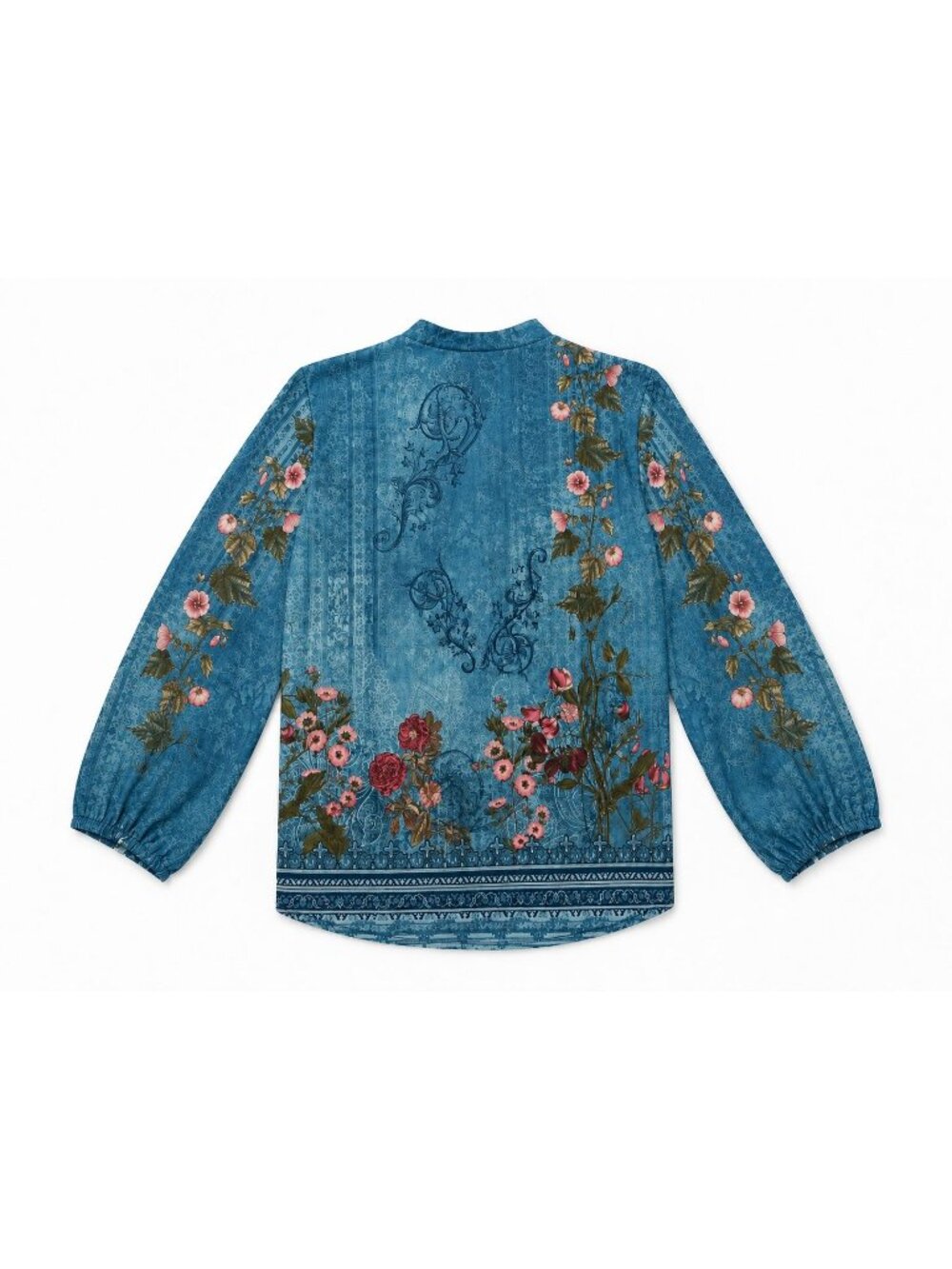Women’s Blue Floral Boho Blouse Lightweight Button Up Shirt Cottagecore Romantic - Picture 2 of 2